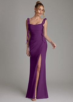 Azazie Jessamine Vestidos de damas de honor Vestido de Uva de Gasa de Corte Sirena con Corsé image4