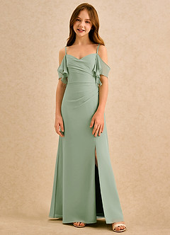 Azazie Pippy Girls Formal Abiti da Ragazza di Fiori Abito A-Line in Chiffon Scollo a Cuore Verde Salvia image3