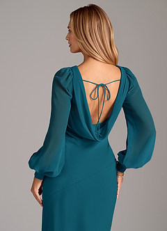 Azazie Jaxine Bridesmaid Dresses Ink Blue Mermaid Long Sleeve Chiffon Dress image2