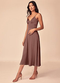 Azazie Dottie Brudtärnklänningar Klänning av A-Line i Stretch Satin Espresso image4