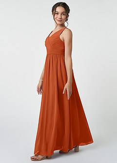 Azazie Kora Junior Burnt Orange A-Line Pleated Chiffon Dress image3