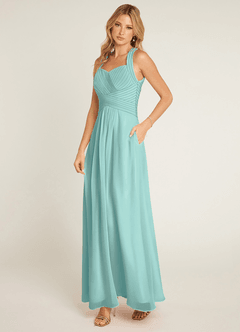 Azazie Claudia Bridesmaid Dresses Aqua A-Line Sweetheart Neckline Chiffon Dress image2