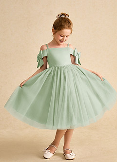 Azazie Amie vestidos de niña de las flores Vestido de Salvia Polvorienta de Satin Mate de Corte En A con Vestidos sin tirantes image1