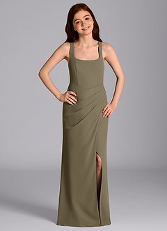 Azazie Mero Junior Willow Green Mermaid Pleated Chiffon Dress image3