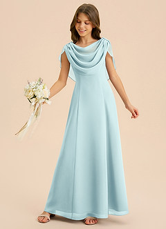 Azazie Lambie Junior Sea Glass A-Line Pleated Chiffon Dress image6