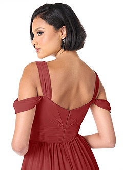 Azazie Lianne Bridesmaid Dresses Rust A-Line Off the Shoulder Chiffon Dress image6