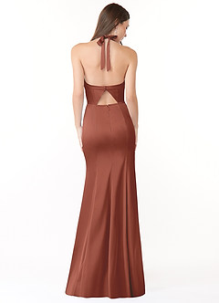 Azazie Emeria Bridesmaid Dresses Auburn Mermaid Pleated Stretch Satin Dress image2