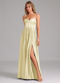 Azazie Akiko Bridesmaid Dresses Lemon Sorbet A-Line Sweetheart Neckline Stretch Satin Dress image4