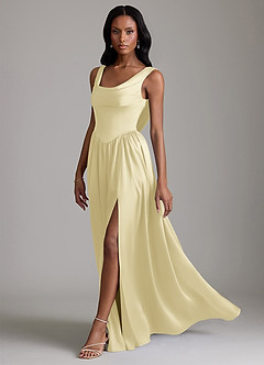 Azazie Novi Probar vestidos en casa Vestido de Azul Cielo de Satén Elástico de Corte en A con Con bolsillos image6