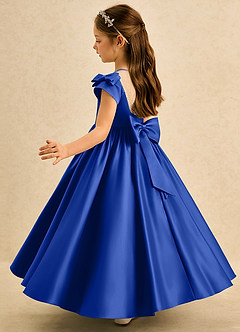 Azazie Toffee Flower Girl Dresses Royal Blue Ball-Gown Bow Matte Satin Dress image5