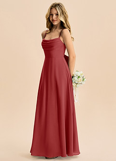 Azazie Bear Junior Rust A-Line Pleated Chiffon Dress image5