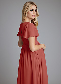 Azazie Verna vestidos de dama de honor de maternidad Vestido de Corte en A Cuello en V fruncido Hasta el suelo Gasa image7