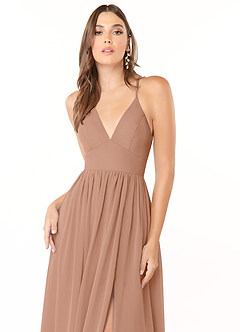 Azazie Aaida Bridesmaid Dresses Champagne Rose A-Line Corset Chiffon Dress image6