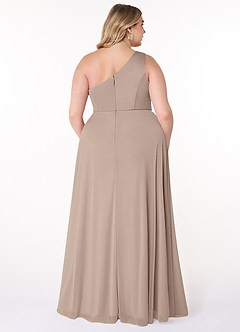 Azazie Brooke Brautjungfernkleider A-Linie One-Shoulder Gittergewebe Kleid Taupe image6