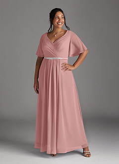 Azazie Tricia Kleider für die Brautmutter A-Linie V-Hals Gefaltet Chiffon Kleid Altrosa image10
