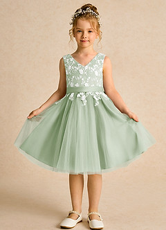 Azazie Butterfly Flower Girl Dresses Dusty Sage A-Line Lace Dress image2