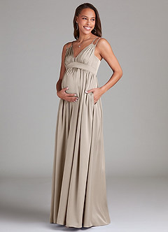 Azazie Emree Maternity Bridesmaid Dresses A-Line Stretch Satin Floor-Length Dress with Pockets image3