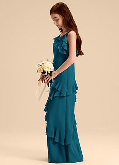 Azazie Evara Junior Abito A-Line in Chiffon Blu Inchiostro image5