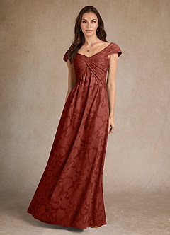 Azazie Myrtle Mother of the Bride Dresses Terracotta A-Line Pleated Floral Burnout Dress image4