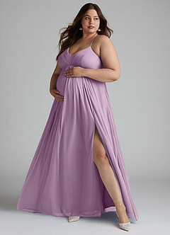 Azazie Annabelle Maternity Bridesmaid Dresses A-Line V-Neck Pleated Mesh Floor-Length Dress image7