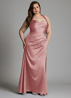 Azazie Destiny Vestidos de damas de honor Vestido Rosa Polvorienta de Satén Elástico de Corte Sirena con Escote corazón image11