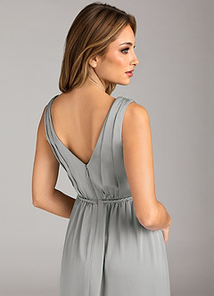 Azazie Tanicia Bridesmaid Dresses Silver A-Line Pleated Stretch Satin Dress image7