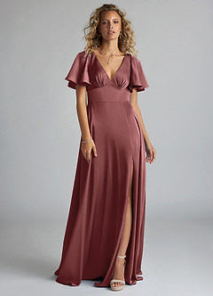 Azazie Kimber Bridesmaid Dresses Amethyst A-Line Ruched Stretch Satin Dress image3