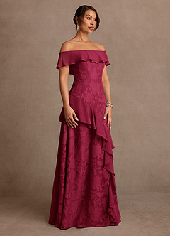 Azazie Marina Abiti per la Madre della Sposa Abito A-Line in Burnout Floreale Spalle Scoperte Borgogna image3