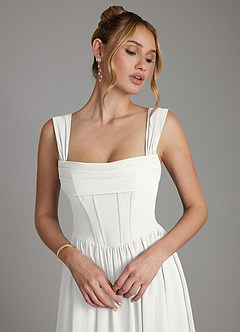 Azazie Caterina Bridesmaid Dresses White A-Line Corset Chiffon Dress image3