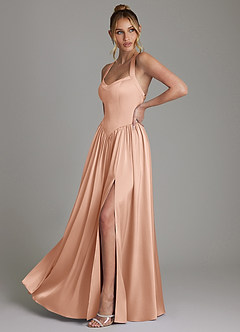 Azazie Francis Bridesmaid Dresses Rose Gold A-Line Corset Stretch Satin Dress image5