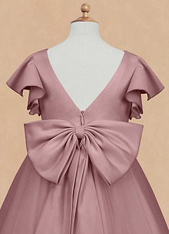 Azazie Kaeya Flower Girl Dresses Dusty Rose A-Line Bow Tulle Dress image8