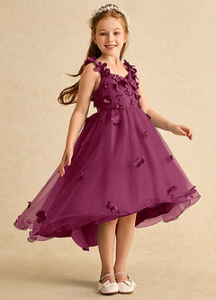Azazie Tweety Flower Girl Dresses Mulberry A-Line Lace Tulle Dress image4