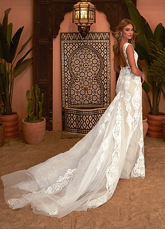 Azazie Delvita Robes de mariée Robe Sirène en Tulle Col V à paillettes Diamant Blanc Champagne image4