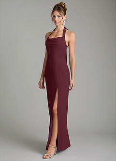 Azazie Arnelle Bridesmaid Dresses Cabernet Sheath Pleated Chiffon Dress image4