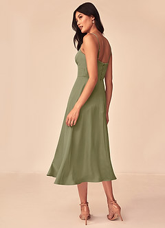 Azazie Dottie Final Sale Pistachio A-Line Stretch Satin Dress image5