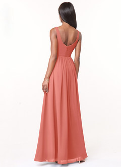 Azazie Keyla Bridesmaid Dresses Salmon Pink A-Line V-Neck Pleated Chiffon Dress image2