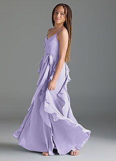 Azazie Peyton Junior Lilac A-Line V-Neck Cascading Ruffles Chiffon Dress image4