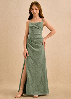 Azazie Cannoli Girls Formal Blumenmädchenkleider A-Linie Plissee Blumen-Burnout Kleid Pistazie image5