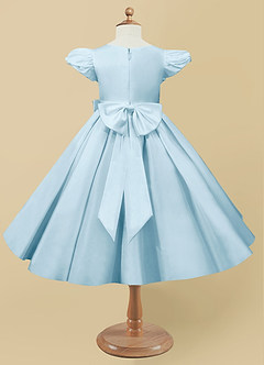 Azazie Jewel Flower Girl Dresses Sky Blue Ball-Gown Pleated Matte Satin Dress image5