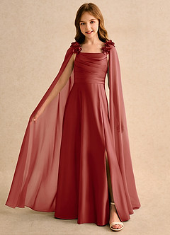 Azazie Rosita Junior Formal Robe Demoiselle D'honneur Fillette Robe Trapèze en Mat Satiné Plissée Terracotta image1