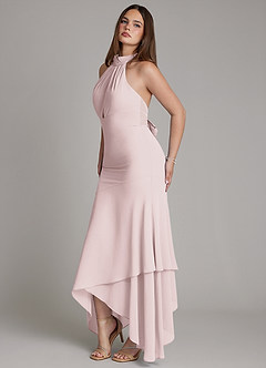 Azazie Magda Bridesmaid Dresses Blushing Pink Mermaid High Neck Chiffon Dress image3