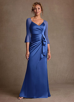 Azazie Nampa 신부의 어머니 드레스 쉬스 주름진 망사 플로어 길이 드레스 image1