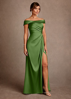 Azazie Bedford Mother of the Bride Dresses Basil Sheath Pleated Stretch Satin Dress image4