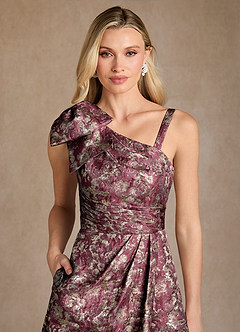 Azazie Easton vestidos de madre de la novia Vestido de Cabernet de Jacquard de Corte en A con Hombro unilateral image6
