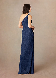 Azazie Jocelyn Mother of the Bride Dresses Dark Navy Sheath One Shoulder Metallic Mesh Dress image5