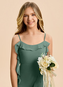 Azazie Phoebe Junior Sea Moss Sheath Ruched Chiffon Dress image7