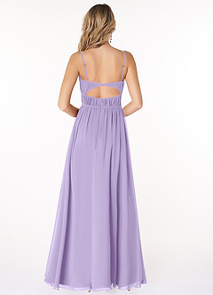 Azazie Yanelie Robes de demoiselle d'honneur Robe Trapèze en Mousseline de soie Plissé à encolure dégagée Lilas image2