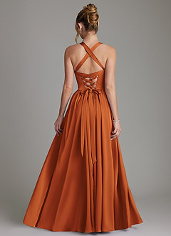 Azazie Francis Bridesmaid Dresses Cinnamon A-Line Corset Stretch Satin Dress image2