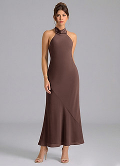 Azazie Velli Brautjungfernkleider Meerjungfrau-Linie Hoher Kragen Chiffon Kleid Ganache image5