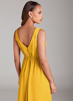 Azazie Tanicia Bridesmaid Dresses Marigold A-Line Pleated Chiffon Dress image6